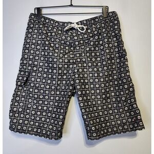Tommy Hilfiger Geo Printed 10" Swim Trunks Mens Large Black/White Mesh Lining